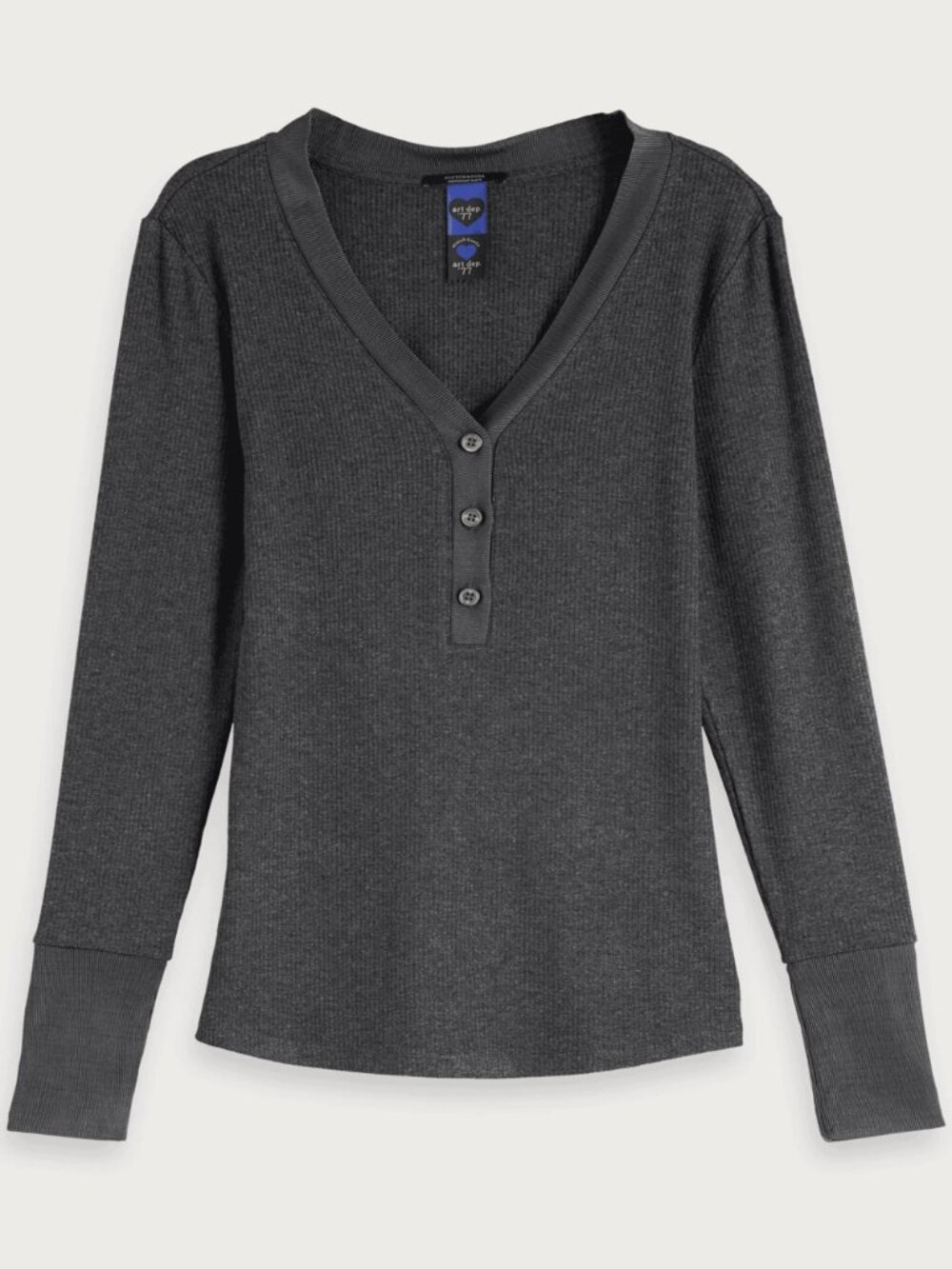Scotch & Soda Charcoal Long-Sleeve Ribbed Henley
